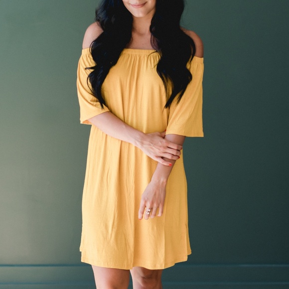 Yellow Off Shoulder Dress - Picture 1 of 3